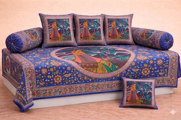 Premium Cotton Fabric Dabu Heritage Printed Single Bedsheet with Pillow Cover