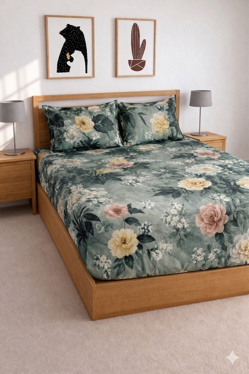 Skyfit- Digital Printed Elastic Fitted Bedsheet Set