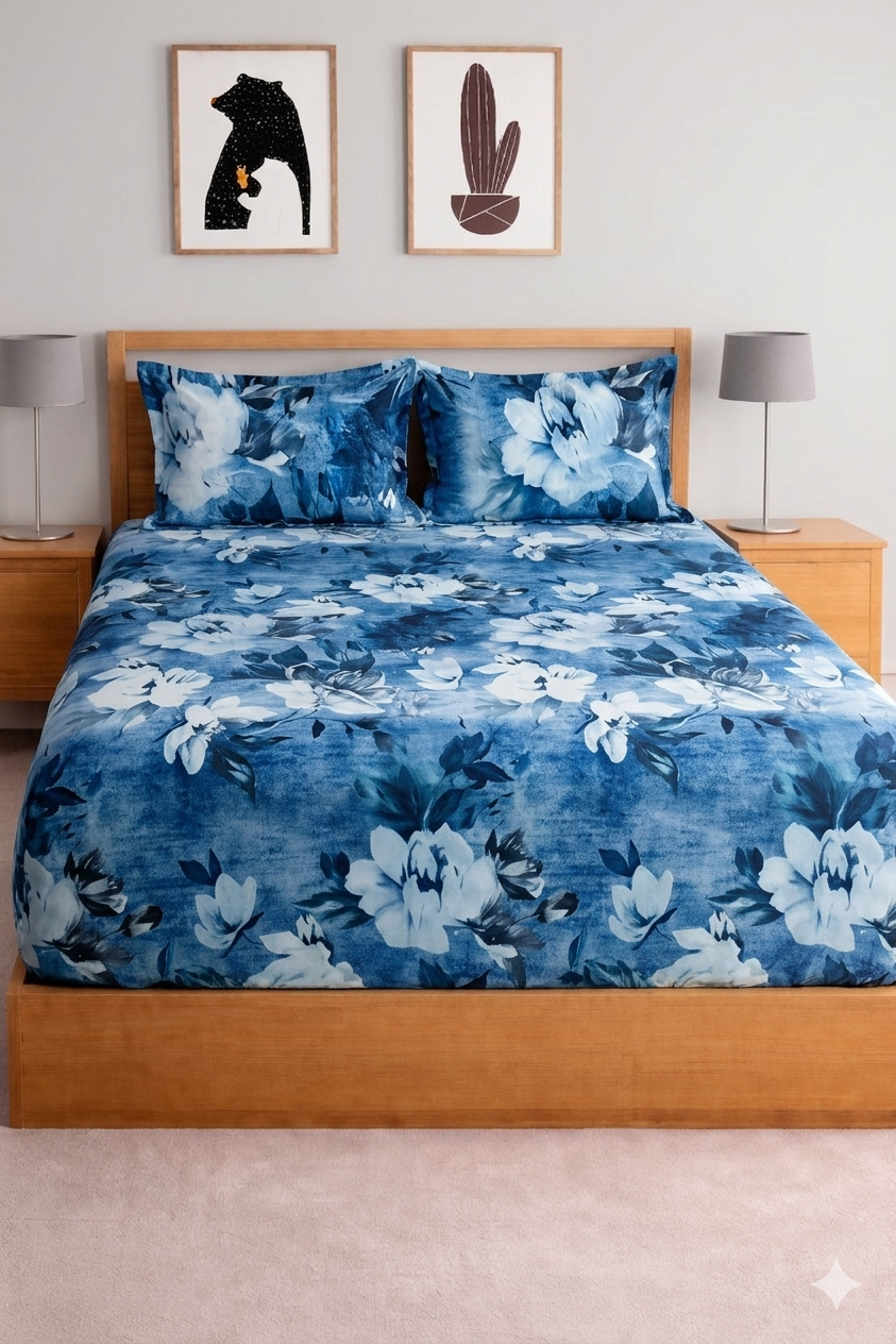 Skyfit- Digital Printed Elastic Fitted Bedsheet Set