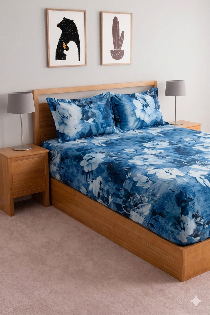 Skyfit- Digital Printed Elastic Fitted Bedsheet Set