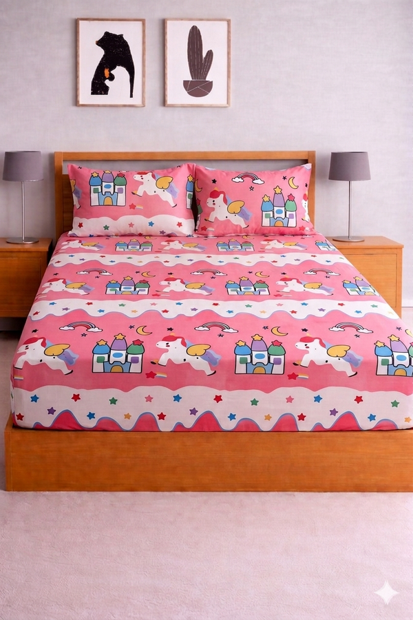 Premium Digital Elastic Fitted Bedsheet Set (Multi-colour)