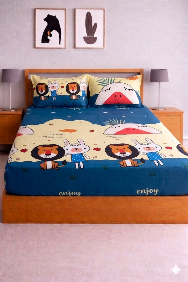 Premium Digital Elastic Fitted Bedsheet Set (Multi-colour)