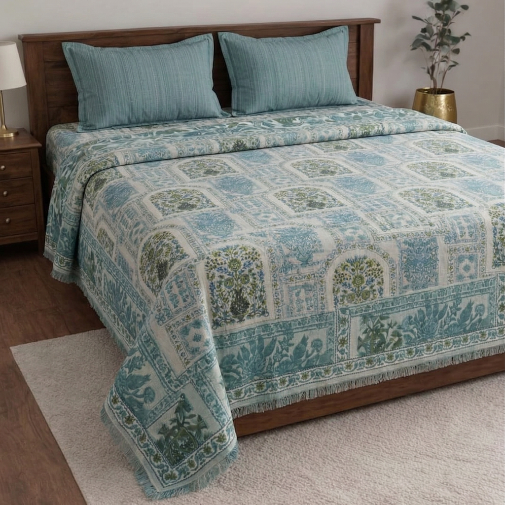 Solitaire Traditionally Designed Banarasi look premium Bedsheet set