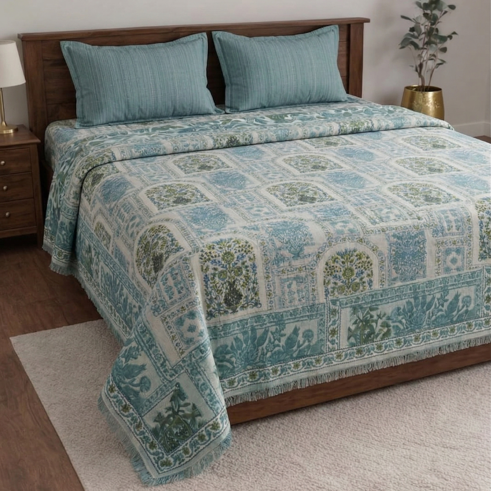 Solitaire Traditionally Designed Banarasi look premium Bedsheet set