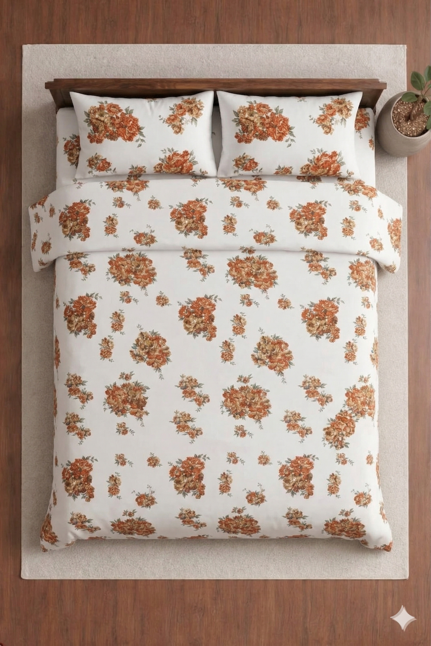 Snow White Designer Floral Bedsheet Set