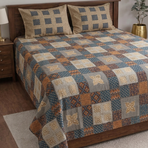 Bagru Designer Single Bedsheet Set for Diwan size beds