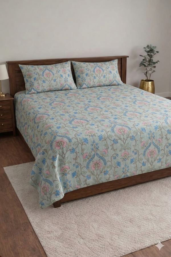 Premium Cotton Fabric Elephant Ethnic Printed Single Bedsheet with Pillow Cover