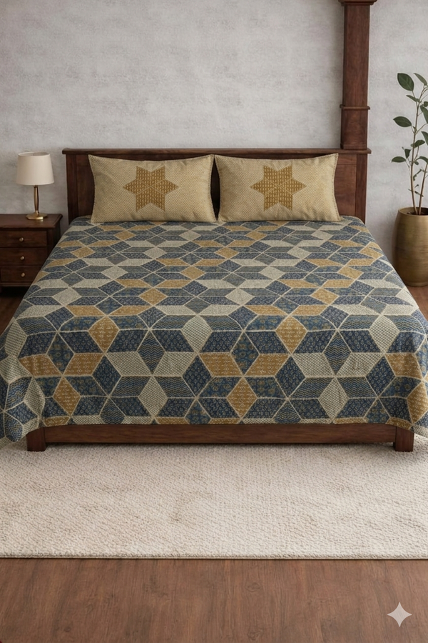 Soft Cotton Fabric Bagru Traditional Printed Single Bedsheet Set with Pillow Cover