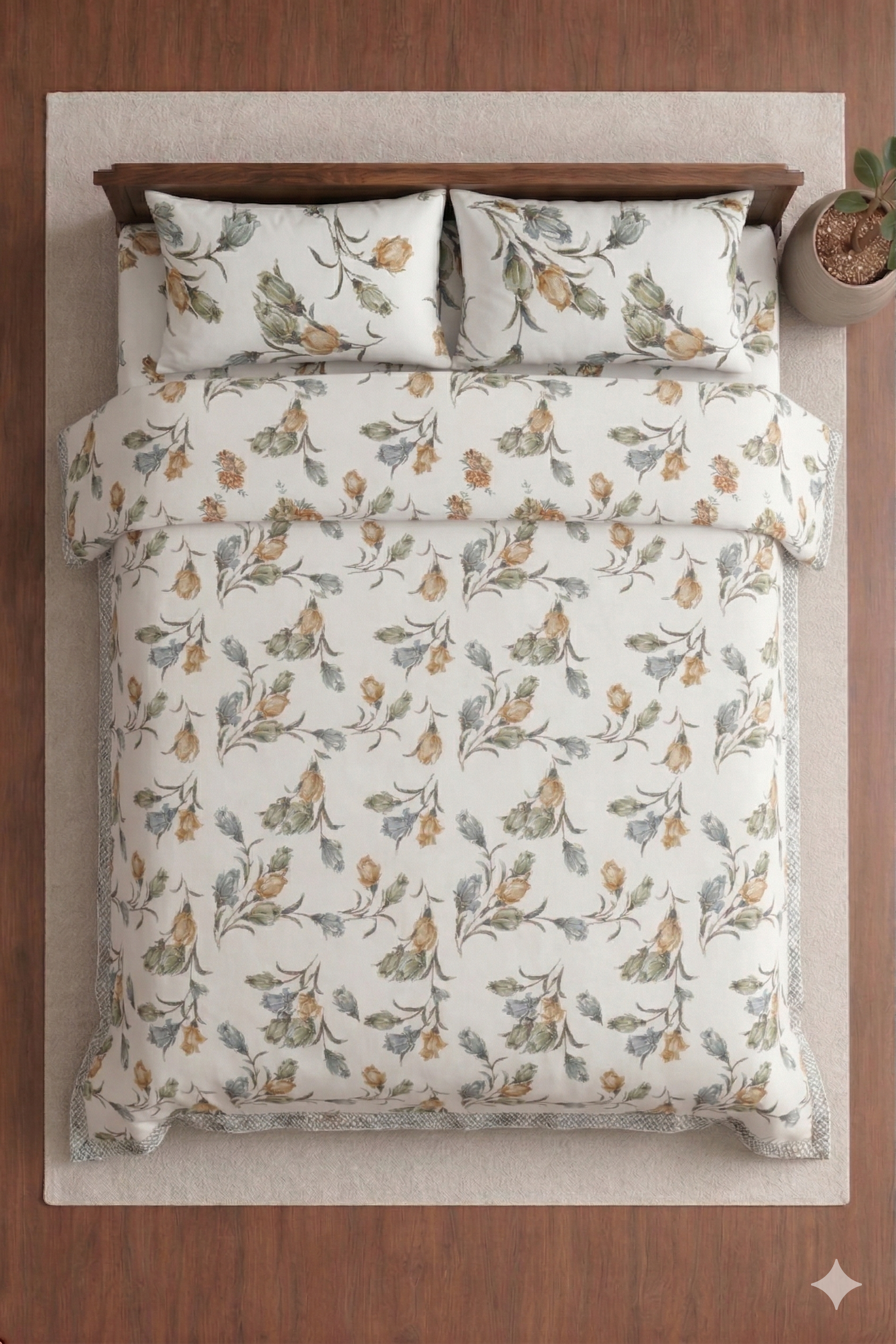 Snow White Designer Floral Bedsheet Set