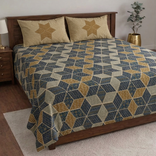 Bagru Designer Single Bedsheet Set for Diwan size beds