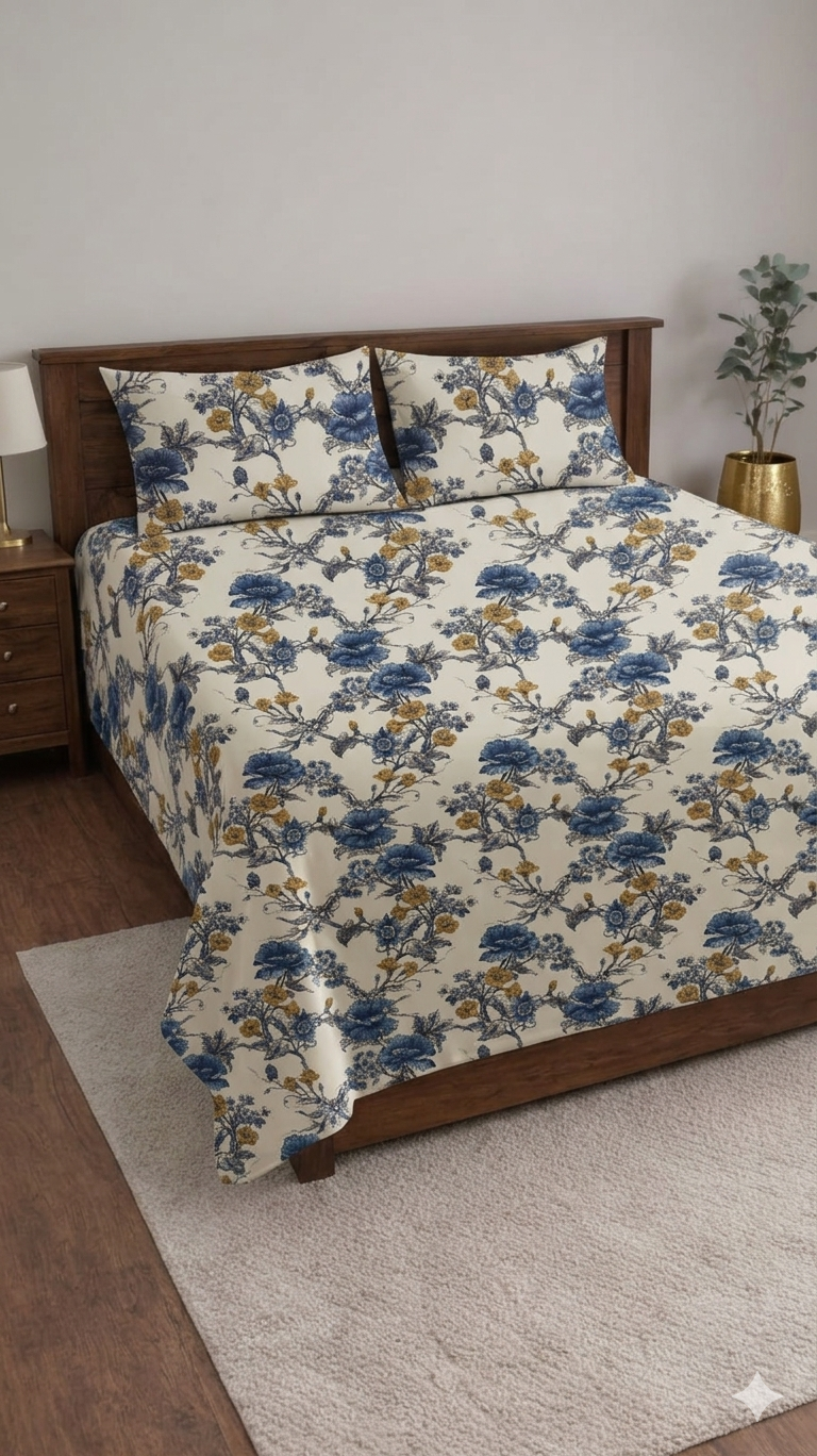 Palmora Floral Printed Designer Bedsheet Set