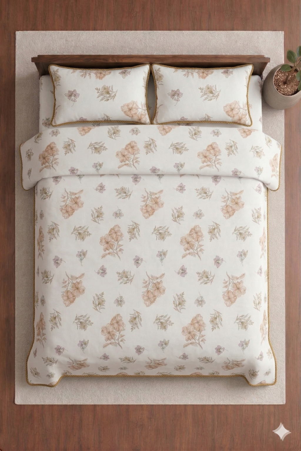 Snow White Designer Floral Bedsheet Set