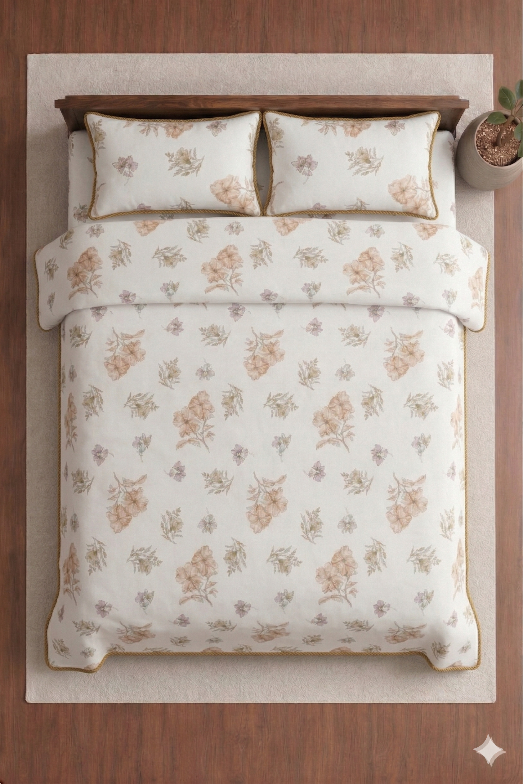 Snow White Designer Floral Bedsheet Set