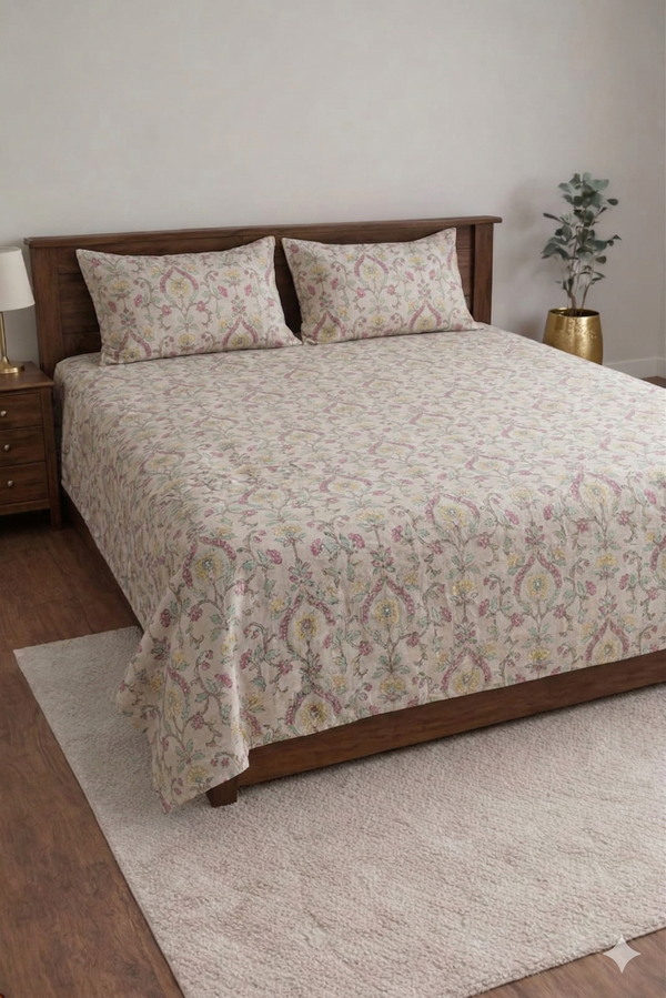 Soft Cotton Fabric Elephant Motif Single Bedsheet Set with Pillow Cover