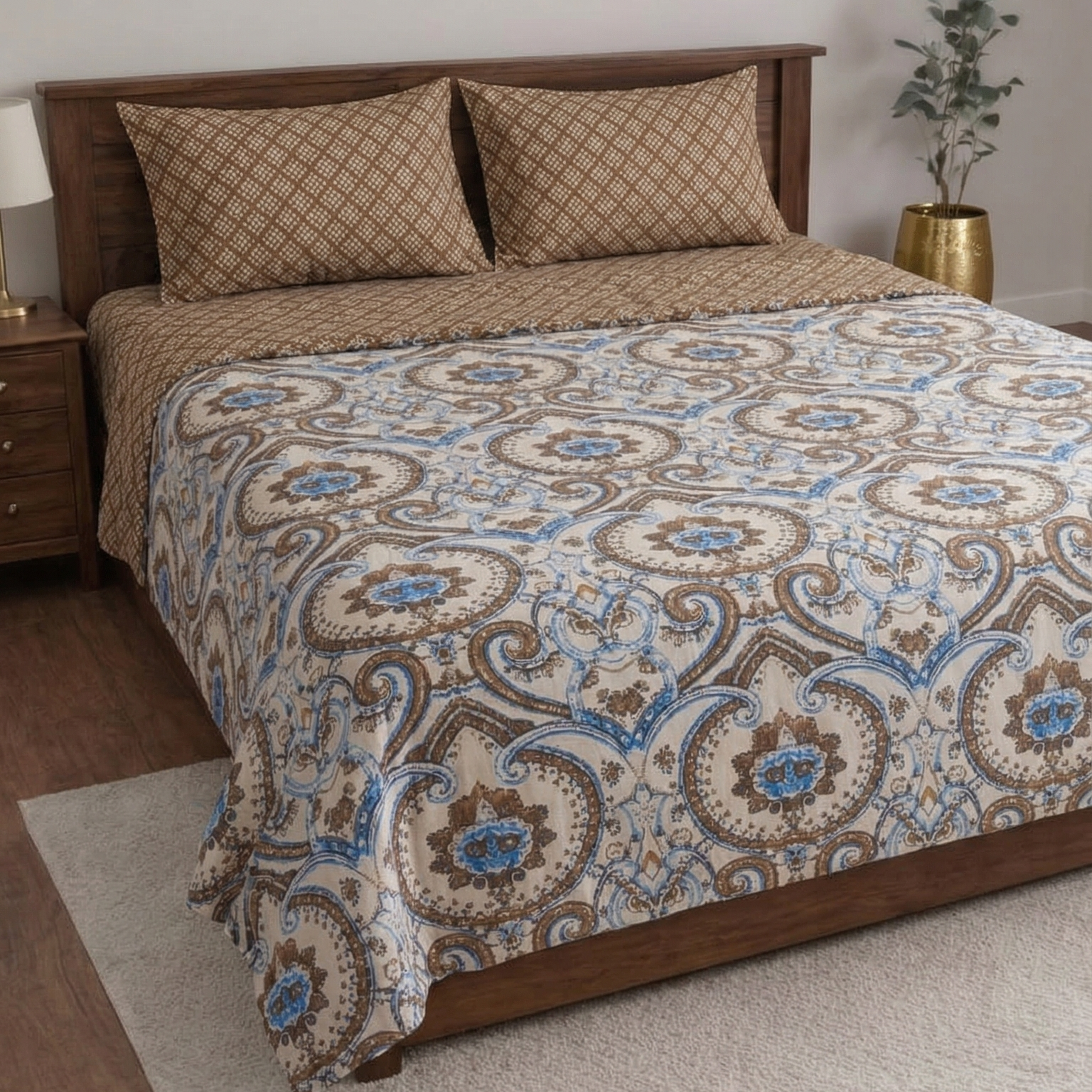 Solitaire Traditionally Designed Banarasi look premium Bedsheet set