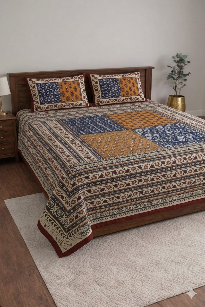 Block jaal Jaipuri Designer Bedsheet