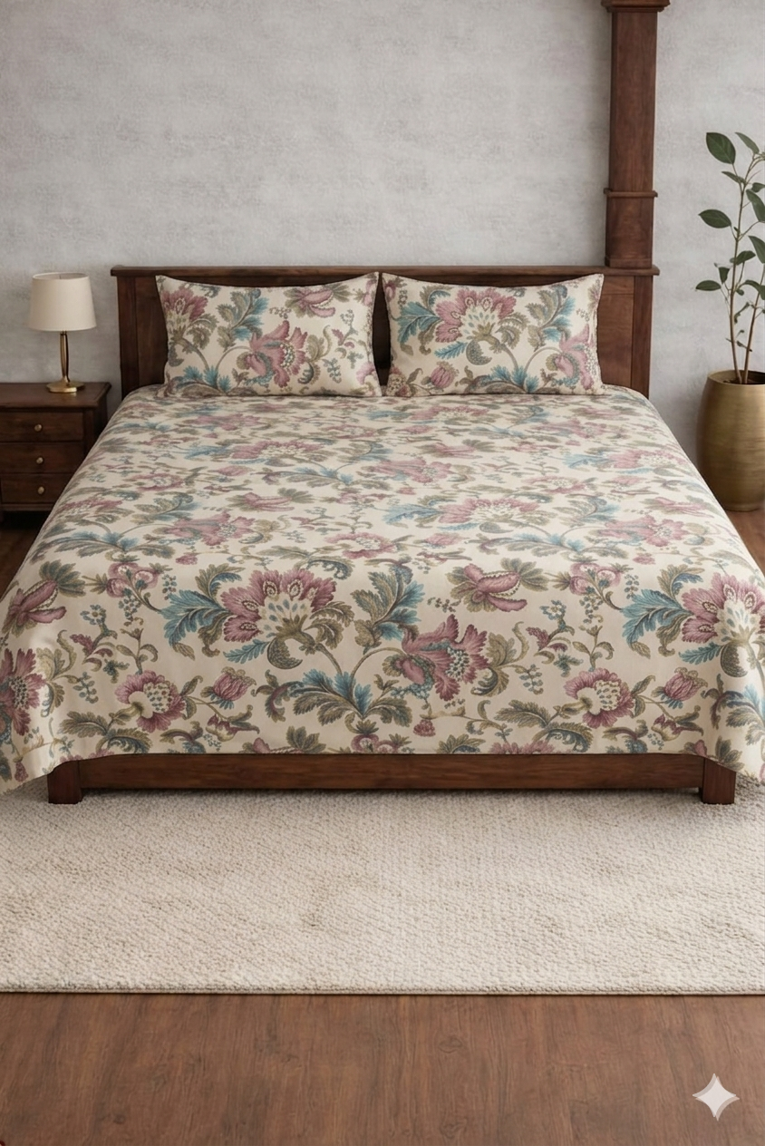 Palmora Floral Printed Designer Bedsheet Set