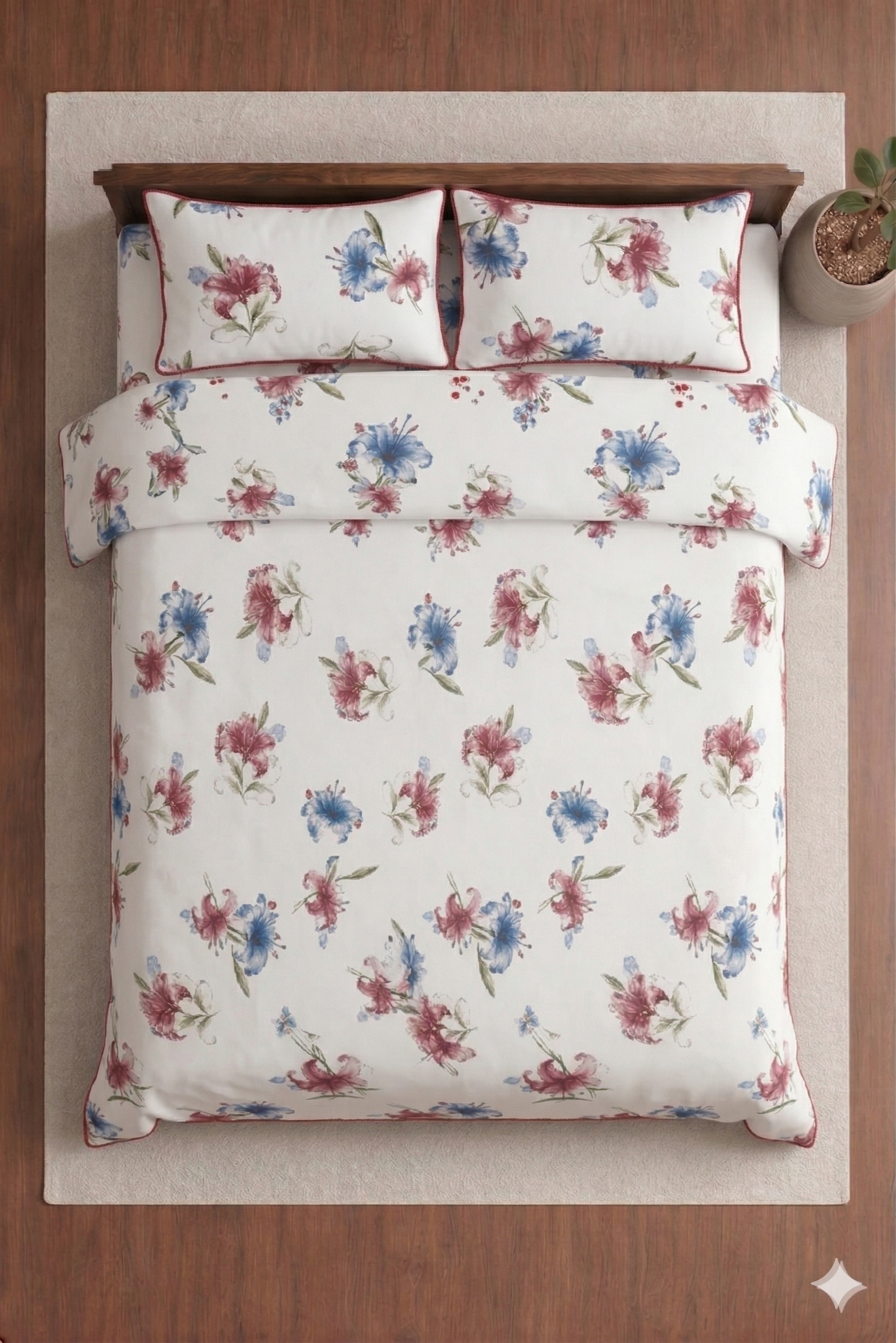 Snow White Designer Floral Bedsheet Set