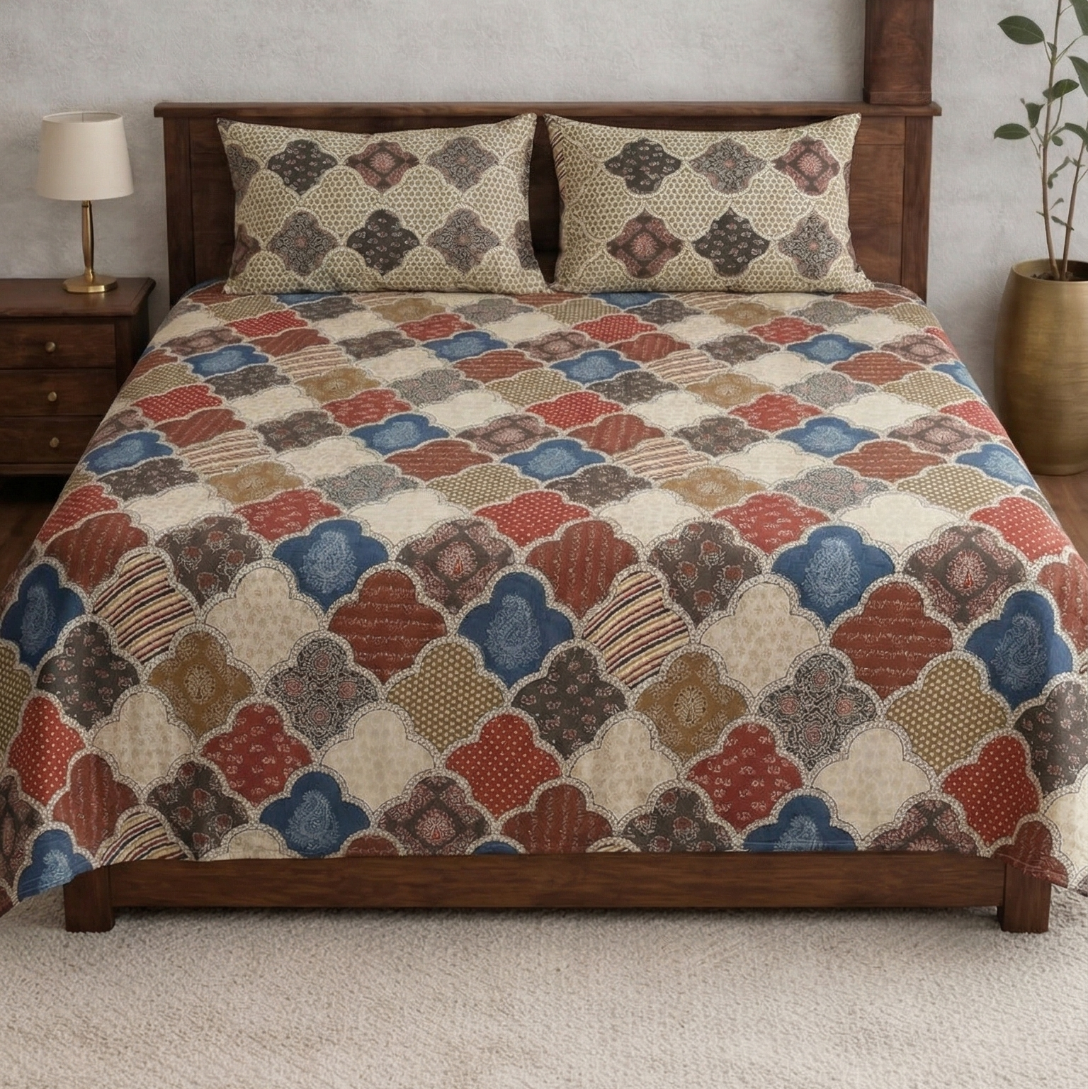 Premium Cotton Fabric Bagru Classic Handblock Printed Single Bedsheet with Pillow Cover