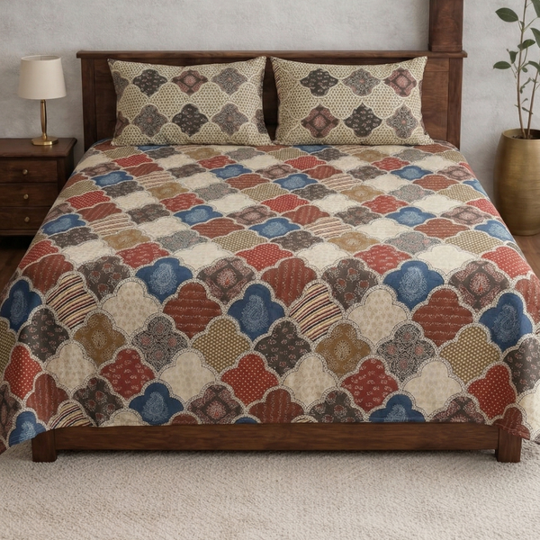 Bagru Designer Single Bedsheet Set for Diwan size beds