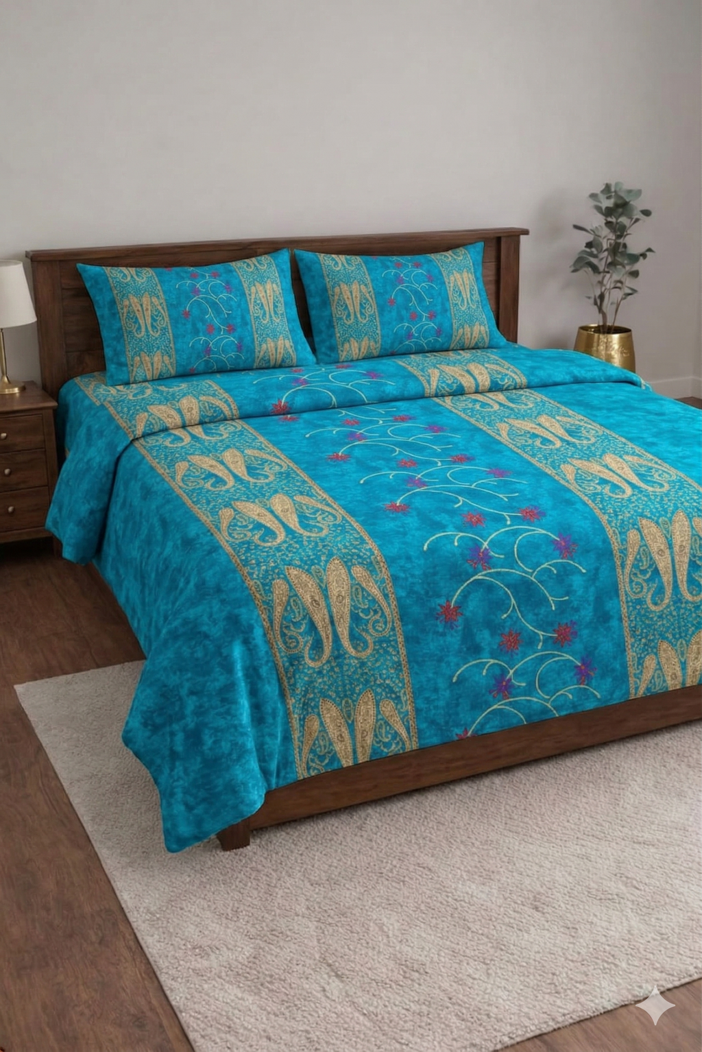 Banarasi Blue Bedsheet Set
