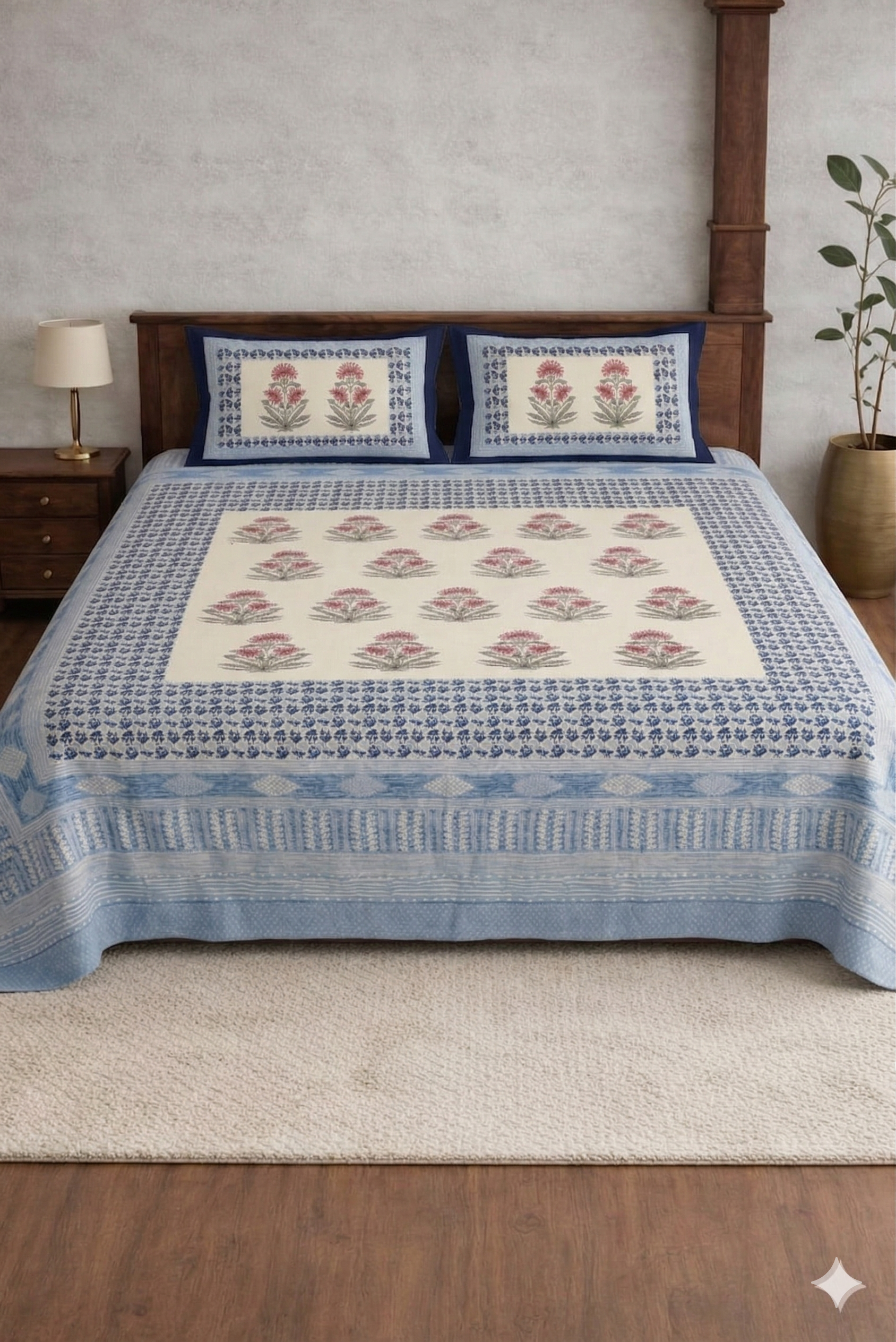 Block jaal Jaipuri Designer Bedsheet