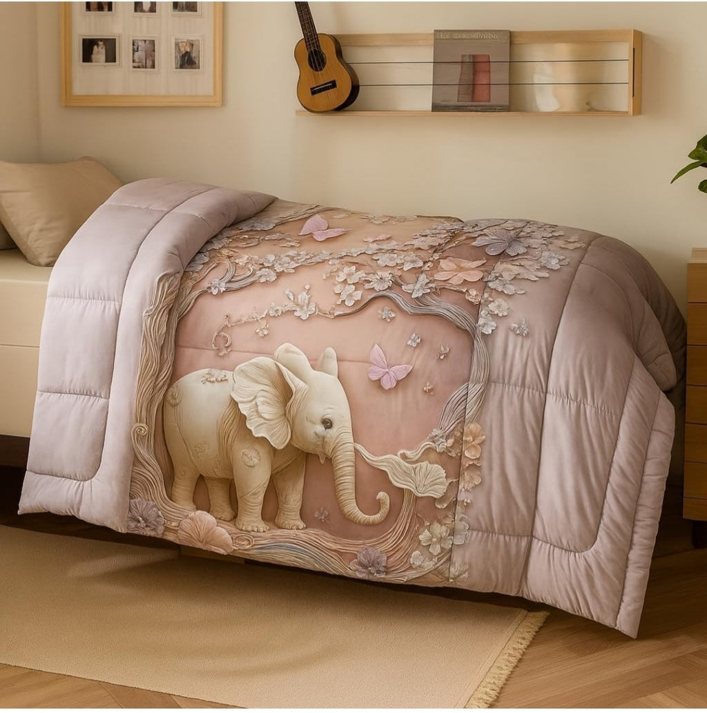 7D Printed Elephant Ultra Soft Single Bed AC Quilt for Cozy Sleep