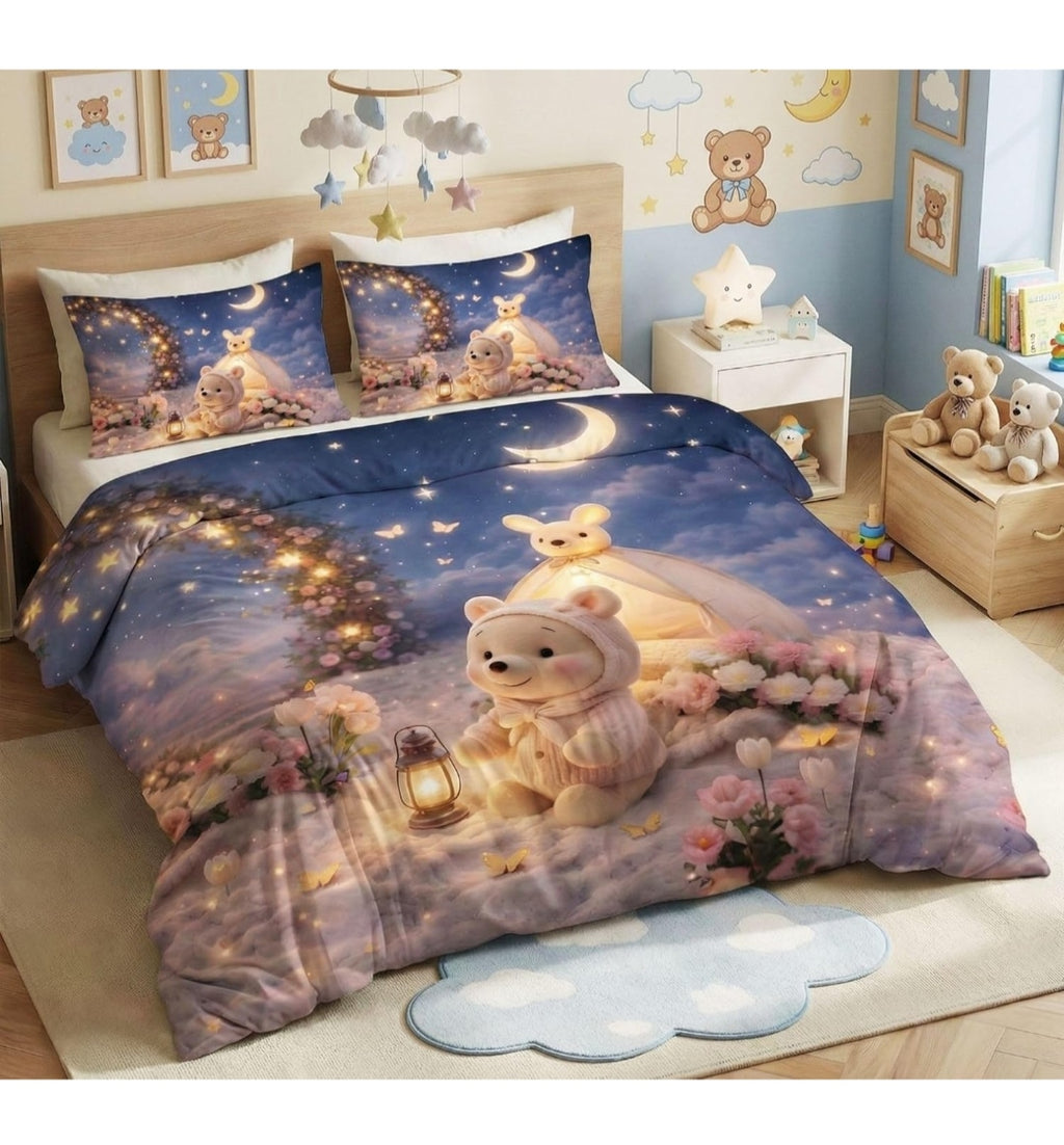 Ultra Smooth Digital 7D Teddy Lights Bedsheet set