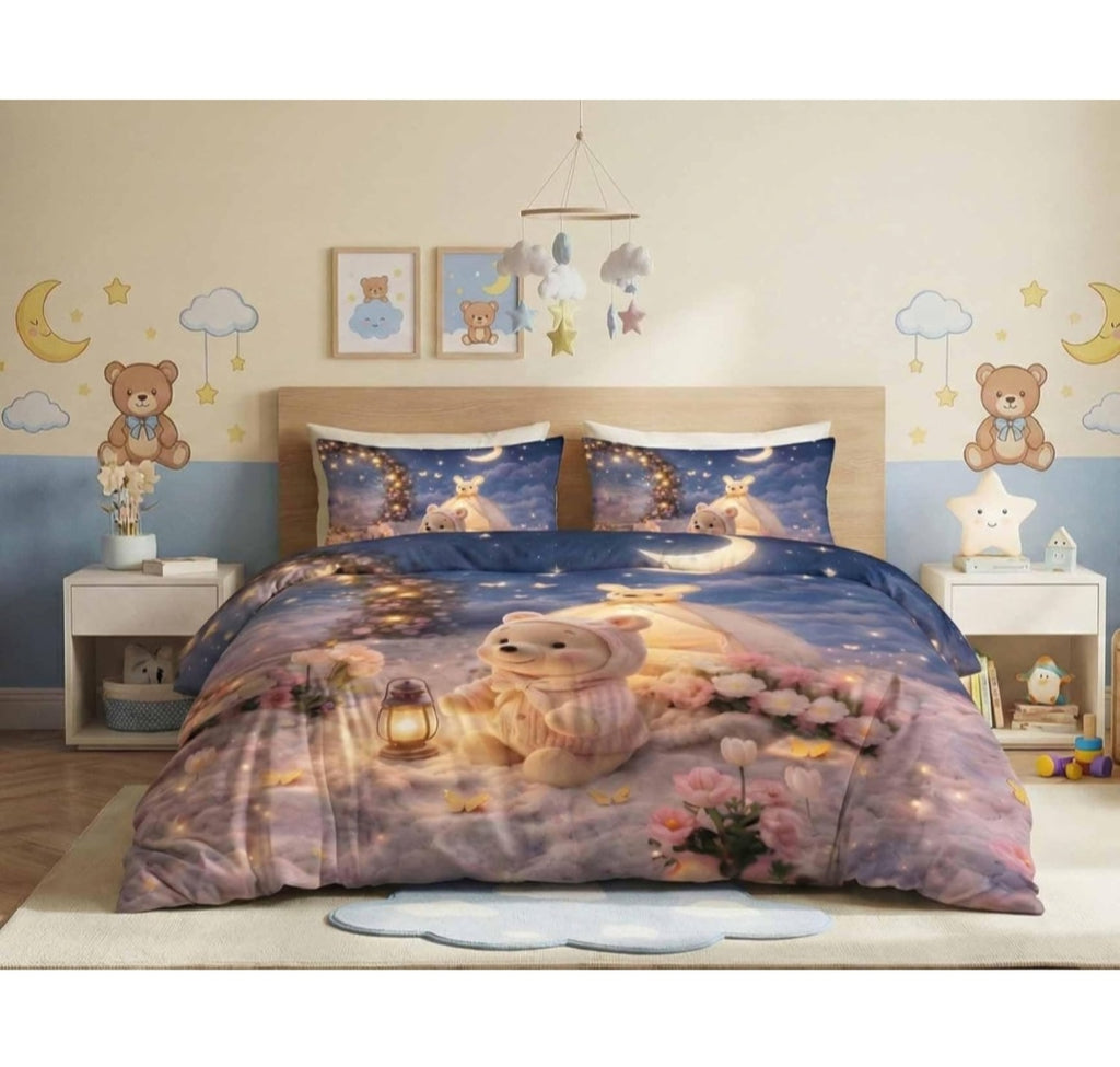 Ultra Smooth Digital 7D Teddy Lights Bedsheet set