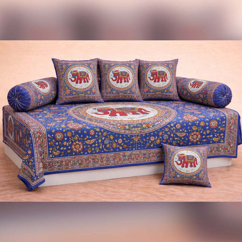 Dabu Printed 8 Pcs Diwan Set