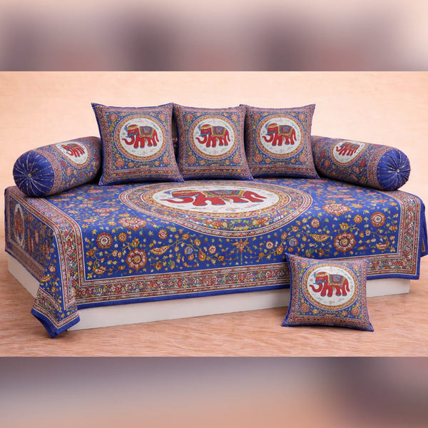 Dabu Printed 8 Pcs Diwan Set