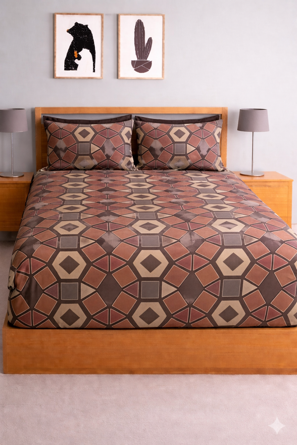 Blue Stone Premium Printed Elastic Fitted Bedsheet