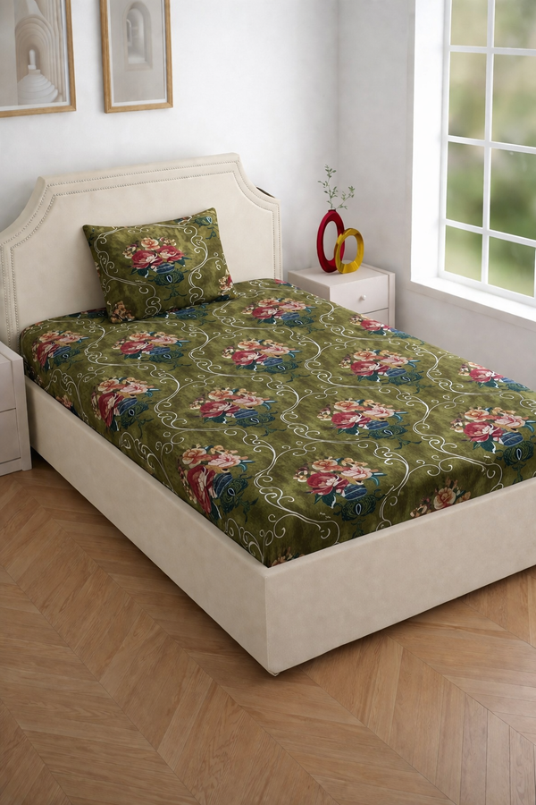 Elegance Dream Printed Single Bedsheet Soft Cotton Fabric Set with Pillow Cover