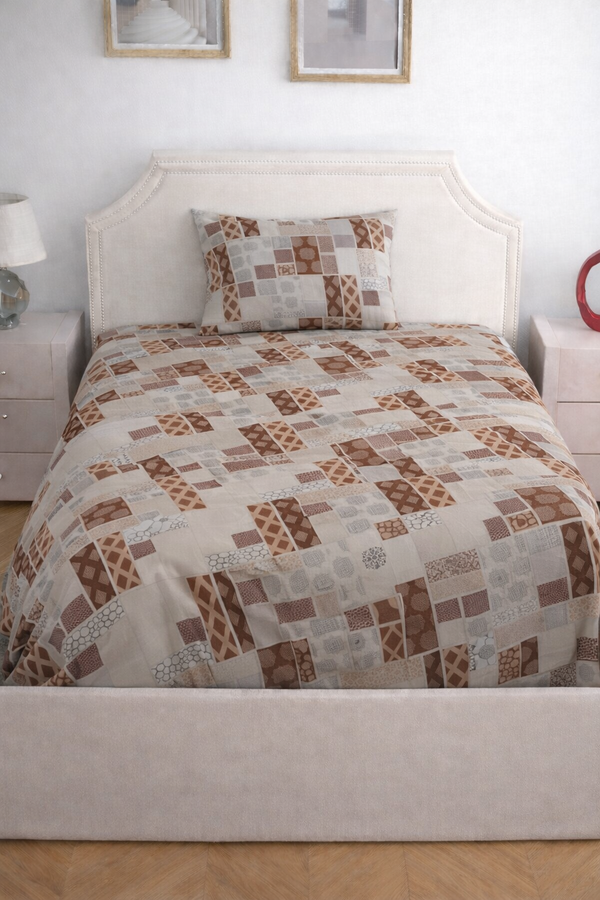 Pure Cotton crown Designer Printed Multi Colour Single Bed sheet